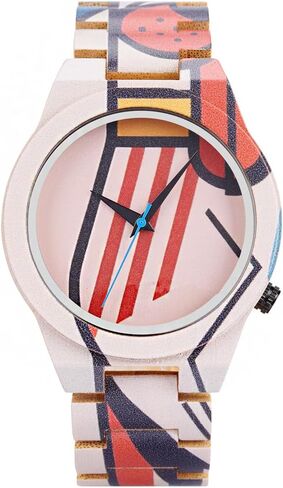 EBONY Men's Bamboo Wood Watches with Artistic Pattern Prints Lightweight Japanese Quartz Mens Watch with Adjustable Band in Saudi Arabia