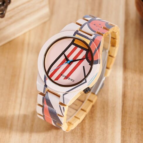 EBONY Men's Bamboo Wood Watches with Artistic Pattern Prints Lightweight Japanese Quartz Mens Watch with Adjustable Band in Saudi Arabia