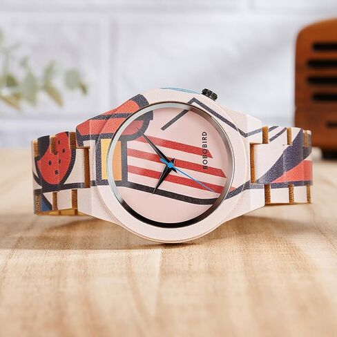 EBONY Men's Bamboo Wood Watches with Artistic Pattern Prints Lightweight Japanese Quartz Mens Watch with Adjustable Band in Saudi Arabia