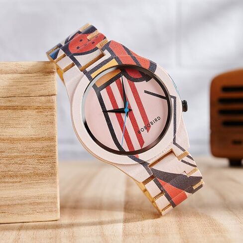 EBONY Men's Bamboo Wood Watches with Artistic Pattern Prints Lightweight Japanese Quartz Mens Watch with Adjustable Band in Saudi Arabia