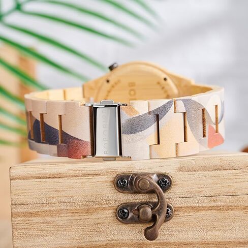 EBONY Men's Bamboo Wood Watches with Artistic Pattern Prints Lightweight Japanese Quartz Mens Watch with Adjustable Band in Saudi Arabia
