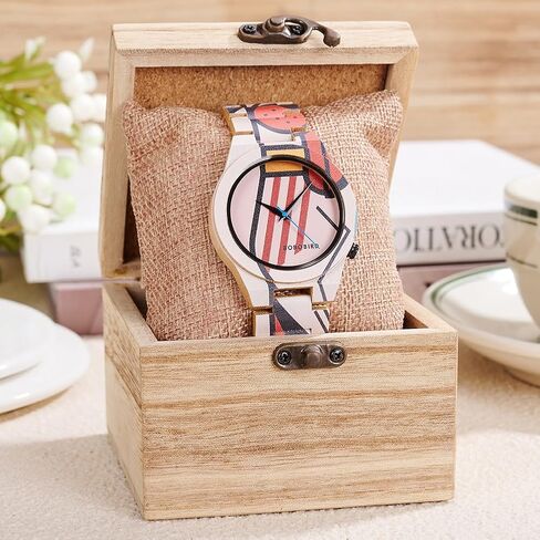 EBONY Men's Bamboo Wood Watches with Artistic Pattern Prints Lightweight Japanese Quartz Mens Watch with Adjustable Band in Saudi Arabia