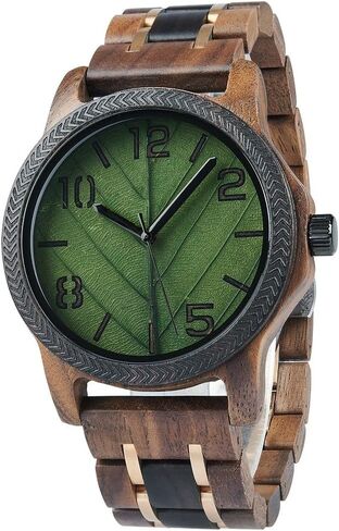 EBONY Wood Watch for Men Natural Wooden Japanese Quartz Minimalist Style Mens Wristwatch Unique Real Leaf Vein Dials Lightweight Casual Watches in Saudi Arabia