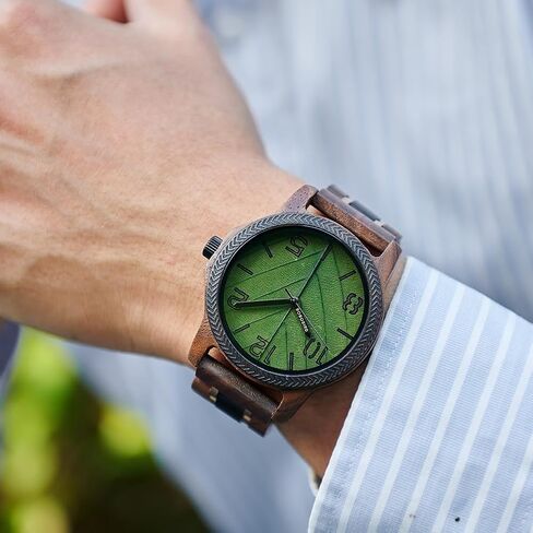EBONY Wood Watch for Men Natural Wooden Japanese Quartz Minimalist Style Mens Wristwatch Unique Real Leaf Vein Dials Lightweight Casual Watches in Saudi Arabia