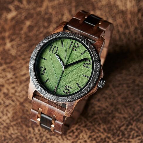 EBONY Wood Watch for Men Natural Wooden Japanese Quartz Minimalist Style Mens Wristwatch Unique Real Leaf Vein Dials Lightweight Casual Watches in Saudi Arabia