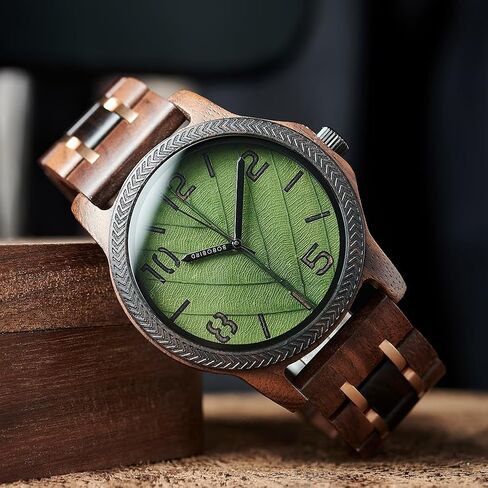 EBONY Wood Watch for Men Natural Wooden Japanese Quartz Minimalist Style Mens Wristwatch Unique Real Leaf Vein Dials Lightweight Casual Watches in Saudi Arabia