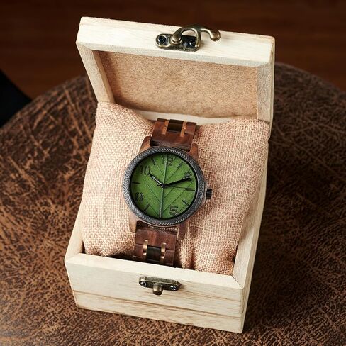 EBONY Wood Watch for Men Natural Wooden Japanese Quartz Minimalist Style Mens Wristwatch Unique Real Leaf Vein Dials Lightweight Casual Watches in Saudi Arabia