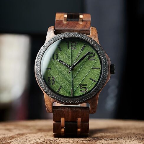 EBONY Wood Watch for Men Natural Wooden Japanese Quartz Minimalist Style Mens Wristwatch Unique Real Leaf Vein Dials Lightweight Casual Watches in Saudi Arabia