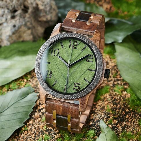 EBONY Wood Watch for Men Natural Wooden Japanese Quartz Minimalist Style Mens Wristwatch Unique Real Leaf Vein Dials Lightweight Casual Watches in Saudi Arabia