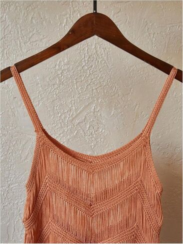 MakeMechic Women's Women's Crochet Spaghetti Strap Cami Crop Tops Fringe Knit Summer Tank Top in Saudi Arabia