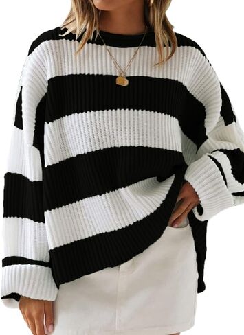 نساء مخطط للسيدات بولوفر طاقم الرقبة الخريف سترة شتاء لونج لونج بلوك الطائر in Kuwait