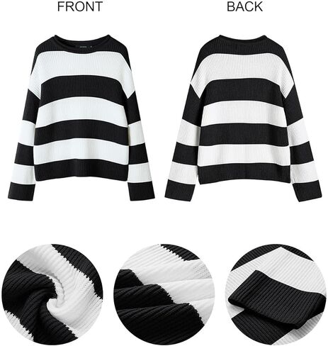 نساء مخطط للسيدات بولوفر طاقم الرقبة الخريف سترة شتاء لونج لونج بلوك الطائر in Kuwait