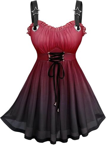ROSE GAL Rosegal Plus Size Summer Tank Top for Women Ruffles Lace-up Ombre Mesh Babydoll Tank Top in Saudi Arabia