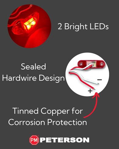 Peterson LED Trailer Light Multi-Pack (2) 168R مصابيح التخليص للرسائل ، RV ، العربة ، البضائع ، الحصان ، مصابيح مقطورة القوارب ، أحمر in Kuwait
