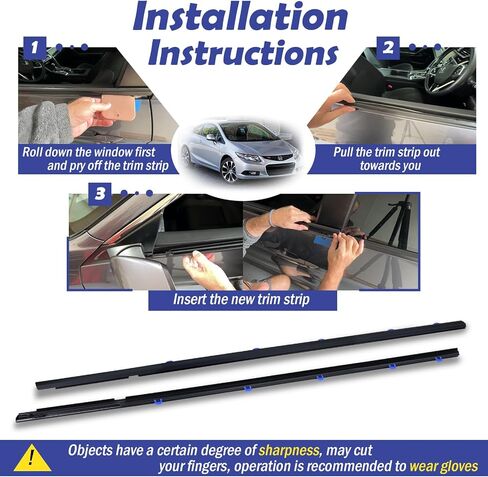 2Pcs Window Weather Stripping Molding Trim Seal Belt Compatible with 2012-2015 Honda Civic Coupe 2D Replace# 72410-TS8-A01 72450-TS8-A01 in Kuwait
