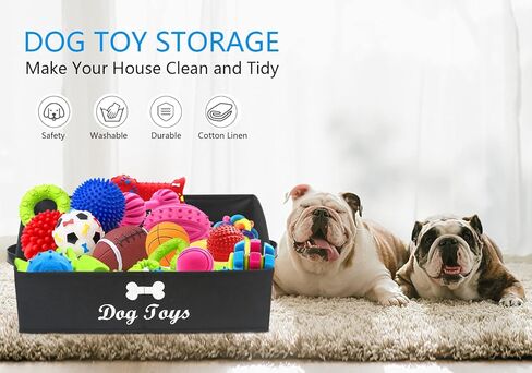 Morezi Linen-cotton blend dog toy basket and dog toy box, dog toy basket storage - Perfect for organizing pet toys, blankets, leashes, chew toys - Bone Paw in Kuwait