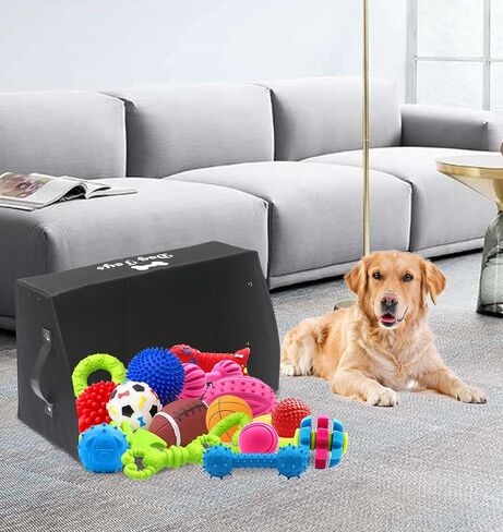 Morezi Linen-cotton blend dog toy basket and dog toy box, dog toy basket storage - Perfect for organizing pet toys, blankets, leashes, chew toys - Bone Paw in Kuwait