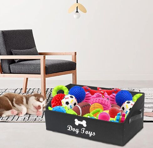 Morezi Linen-cotton blend dog toy basket and dog toy box, dog toy basket storage - Perfect for organizing pet toys, blankets, leashes, chew toys - Bone Paw in Kuwait