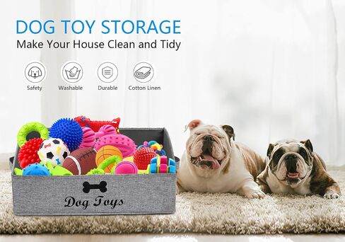 Morezi Linen-cotton blend dog toy basket and dog toy box, dog toy basket storage - Perfect for organizing pet toys, blankets, leashes, chew toys - Bone Paw in Kuwait
