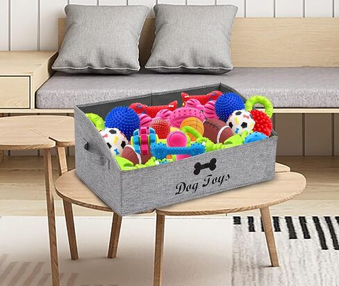 Morezi Linen-cotton blend dog toy basket and dog toy box, dog toy basket storage - Perfect for organizing pet toys, blankets, leashes, chew toys - Bone Paw in Kuwait