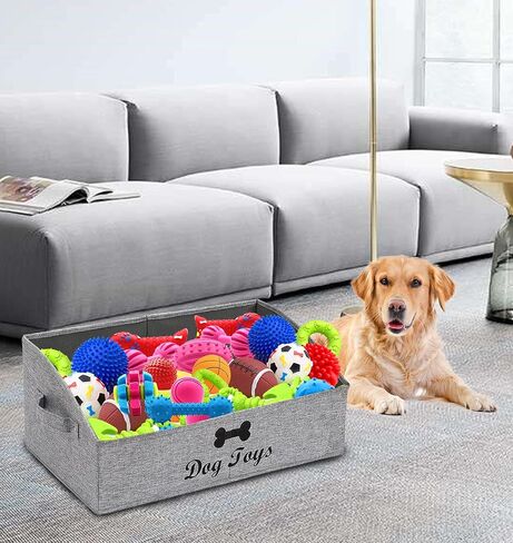Morezi Linen-cotton blend dog toy basket and dog toy box, dog toy basket storage - Perfect for organizing pet toys, blankets, leashes, chew toys - Bone Paw in Kuwait