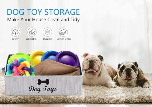 Morezi Linen -Cotton Blend Dog Toy Basking وصندوق ألعاب الكلاب ، تخزين سلة لعبة الكلاب - مثالي لتنظيم ألعاب الحيوانات الأليفة والبطانيات والمكافور ولعب مضغ - عظام باو in Kuwait