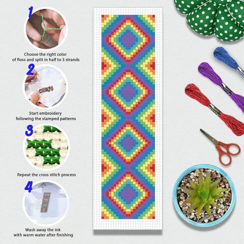 BEUNITONE Cross Stitch Bookmark Kits 6 Pcs Geometric Pattern DIY Bookmarks Cross Stitch Kits for Beginners Boho Floral Fabric Bookmark Kit Traditional Decorative Counted Cross Stitch Kit 8''x2.4'' in Kuwait
