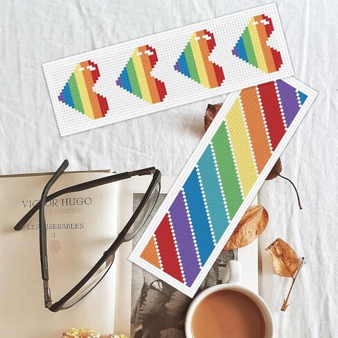 BEUNITONE Cross Stitch Bookmark Kits 6 Pcs Geometric Pattern DIY Bookmarks Cross Stitch Kits for Beginners Boho Floral Fabric Bookmark Kit Traditional Decorative Counted Cross Stitch Kit 8''x2.4'' in Kuwait