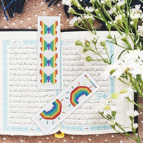 BEUNITONE Cross Stitch Bookmark Kits 6 Pcs Geometric Pattern DIY Bookmarks Cross Stitch Kits for Beginners Boho Floral Fabric Bookmark Kit Traditional Decorative Counted Cross Stitch Kit 8''x2.4'' in Kuwait