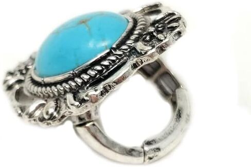 Emulily Western Concho Stretch Ring (Turquoise) Boho in Saudi Arabia