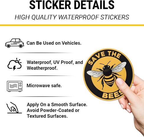 (3Pcs) Save The Bee Sticker, Round Save The Bees Sticker, Bee Sticker, Bumble Bee Decal for Car, Bee Bumper Sticker, Honey Bee Sticker - Stickers for Laptop Water Bottle Phone Car Window Helmet 3" in Kuwait