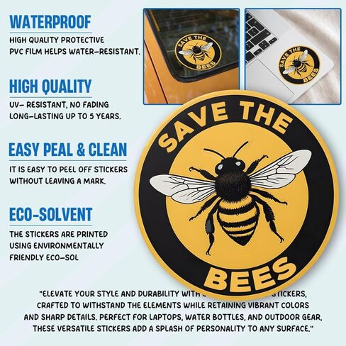 (3Pcs) Save The Bee Sticker, Round Save The Bees Sticker, Bee Sticker, Bumble Bee Decal for Car, Bee Bumper Sticker, Honey Bee Sticker - Stickers for Laptop Water Bottle Phone Car Window Helmet 3" in Kuwait