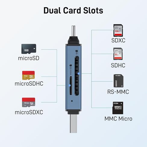 acer SD Card Reader USB C, Dual Slots USB 3.0 Type C to Micro SD Card Adapter, Memory Card Reader for MicroSD, SDHC, SDXC, Compatible with Laptop, PC, iPhone16/15, MacBook, iPad Pro, Android-Silver in Saudi Arabia