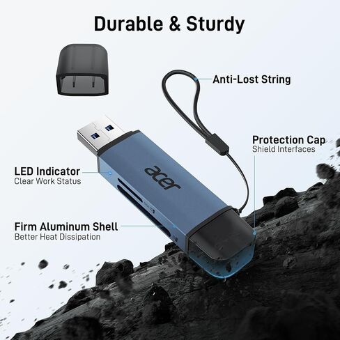 acer SD Card Reader USB C, Dual Slots USB 3.0 Type C to Micro SD Card Adapter, Memory Card Reader for MicroSD, SDHC, SDXC, Compatible with Laptop, PC, iPhone16/15, MacBook, iPad Pro, Android-Silver in Saudi Arabia