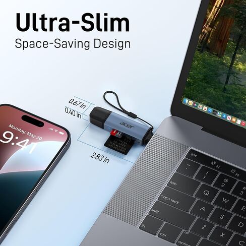acer SD Card Reader USB C, Dual Slots USB 3.0 Type C to Micro SD Card Adapter, Memory Card Reader for MicroSD, SDHC, SDXC, Compatible with Laptop, PC, iPhone16/15, MacBook, iPad Pro, Android-Silver in Saudi Arabia