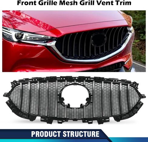 PIT66 Front Upper Grille Mesh Grill Vent Trim Bar Compatible with Mazda CX-5 CX5 2017 2018 2019 2020 2021 in Saudi Arabia