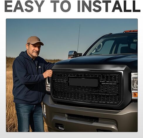 Elh Front Pumper Grille Fit for 2015-2019 GMC Sierra 2500HD/3500HD 2015 2017 2017 2018 15 16 17 18 19 GMC Sierra 2500HD/3500HD GRILL (Black ، بدون ضوء) in Kuwait