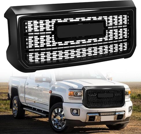 Elh Front Pumper Grille Fit for 2015-2019 GMC Sierra 2500HD/3500HD 2015 2017 2017 2018 15 16 17 18 19 GMC Sierra 2500HD/3500HD GRILL (Black ، بدون ضوء) in Kuwait