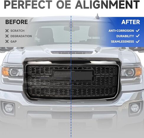 Elh Front Pumper Grille Fit for 2015-2019 GMC Sierra 2500HD/3500HD 2015 2017 2017 2018 15 16 17 18 19 GMC Sierra 2500HD/3500HD GRILL (Black ، بدون ضوء) in Kuwait