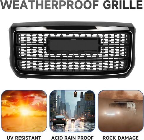 Elh Front Pumper Grille Fit for 2015-2019 GMC Sierra 2500HD/3500HD 2015 2017 2017 2018 15 16 17 18 19 GMC Sierra 2500HD/3500HD GRILL (Black ، بدون ضوء) in Kuwait