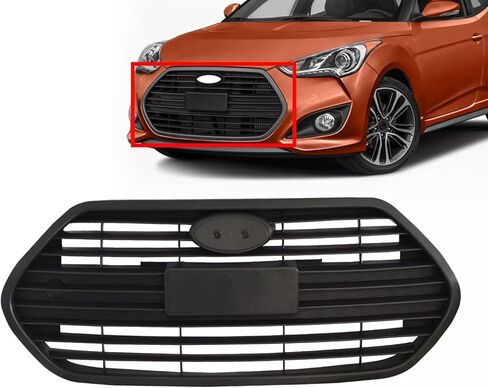 JX Racing · الأداء · الإكسسوارات الشبكة الأمامية العلوية متوافقة مع 2013-2016 Hyundai Veloster Turbo Grill Matte Black لـ 865612v500 in Kuwait