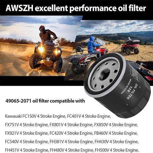49065-0724 Oil Filter Compatible with Kawasaki FX850V FX801V FJ180V FH381-721V FH601-770D FX751-FX1000V 120-634 49065-2071 1016467 49065-7010 AM107423 4 Stroke Engine Oil Filter,Pack of 3 in Saudi Arabia