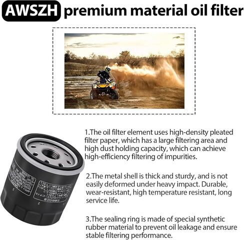 49065-0724 Oil Filter Compatible with Kawasaki FX850V FX801V FJ180V FH381-721V FH601-770D FX751-FX1000V 120-634 49065-2071 1016467 49065-7010 AM107423 4 Stroke Engine Oil Filter,Pack of 3 in Saudi Arabia
