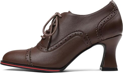 Women's Black Oxfords Dress Wingtip Vintage Comfortable Chunky High Heel Lace Up Brogues Booties in Kuwait