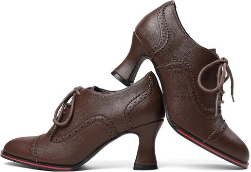 Women's Black Oxfords Dress Wingtip Vintage Comfortable Chunky High Heel Lace Up Brogues Booties in Kuwait