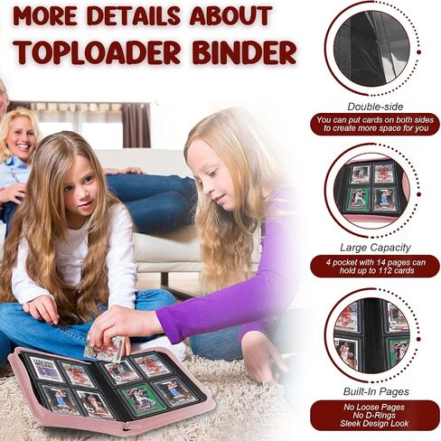 Toploader Binder 4 Pocket, HYMENEX TopLoader Card Binder Holds 112 Toploader Cards for Trading Cards Sports Cards - Black in Kuwait