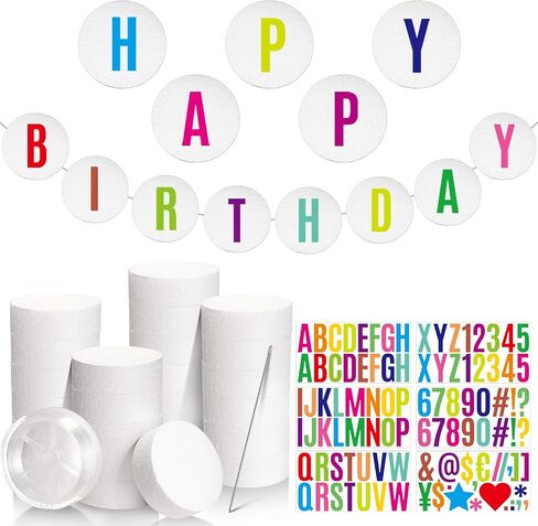 Cinnvoice 3 Inch Foam Circles for Crafts, 24 Pcs Round Foam Discs with Letter Stickers Fishing Line Needle for Giant Friendship Bracelet Banner Making, Birthday Decor Sculpture Modeling, DIY Project in Kuwait