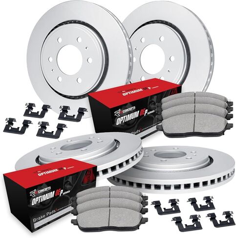 R1 Concepts Front and Rear Brake Kit For 2010-2023 Lexus GX460, 2010-2024 Toyota 4Runner, 2010-2021 Toyota Land Cruiser| Blank Brake Rotors| Optimum OEP Brake Pads and Rotors Kit| Hardware included in Saudi Arabia