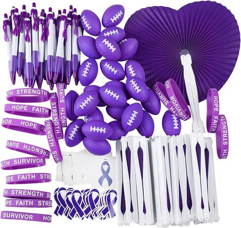 150 Pcs Blue Ribbon Colon Cancer Awareness Item Bulk Child Abuse Awareness Bracelets Stickers Pen Stress Football Folding Fan for Blue Ribbon Party Favors Charity Public Social Event in Kuwait