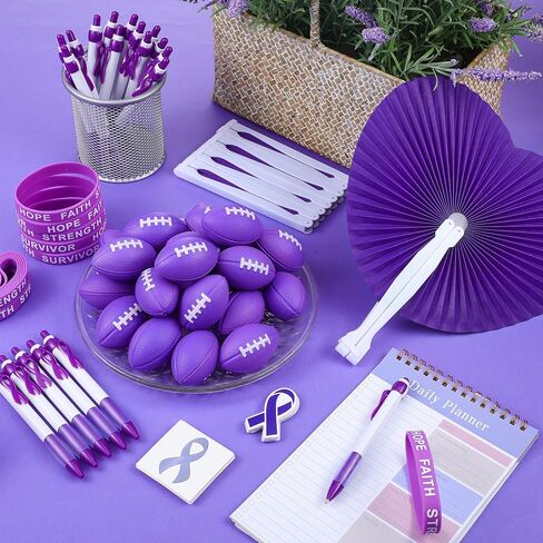 150 Pcs Blue Ribbon Colon Cancer Awareness Item Bulk Child Abuse Awareness Bracelets Stickers Pen Stress Football Folding Fan for Blue Ribbon Party Favors Charity Public Social Event in Kuwait